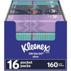 Kleenex On-The-Go Facial Tissues  16 On-The-Go Packs  10 Tissues per Box  3-Ply (160 Total Tissues)  Packaging May Vary