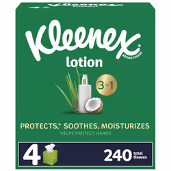 Kleenex Lotion Facial Tissues with Coconut Oil 4 Cube Boxes 60 Tissues Per Box 3-Ply