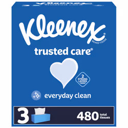 Kleenex Trusted Care Facial Tissues 3 Flat Boxes 160 Tissues per Box 2-Ply (480 Total Tissues) Packaging May Vary