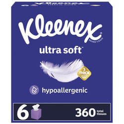 Kleenex Ultra Soft Facial Tissues  6 Cube Boxes  60 Tissues per Box  3-Ply (360 Total Tissues)  Packaging May Vary