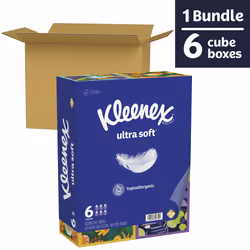 Kleenex Ultra Soft Facial Tissues  6 Cube Boxes  60 Tissues per Box  3-Ply (360 Total Tissues)  Packaging May Vary