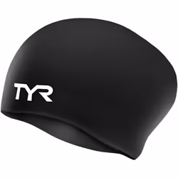 Unisex Tyr Long Hair Silicone Swim Cap, Black, M UK