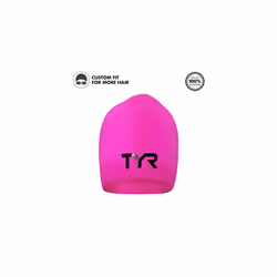 Unisex Tyr Long Hair Silicone Swim Cap, Fluo Pink, M UK