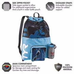TYR Big Mesh Mummy Backpack for Swim  Gym and Workout Gear  Blue  40-L