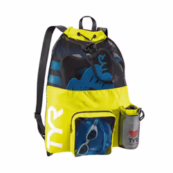 TYR Big Mesh Mummy Backpack for Wet Swimming Gym and Workout Gear Yellow