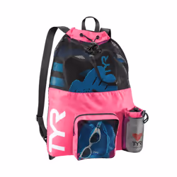 TYR Big Mesh Mummy Backpack For Wet Swimming Gym and Workout Gear Pink