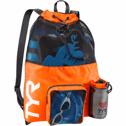 TYR Big Mesh Mummy Backpack For Wet Swimming  Gym  and Workout Gear   Orange