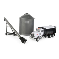 TOMY Big Farm Grain Harvesting Set and Peterbilt 367 Straight Truck - 1:32 Scale - Includes Grain Box  Grain Bin  and Auger- Farm Toys - Toddler Toys