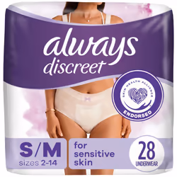 Always Discreet Sensitive Incontinence & Postpartum Underwear for Women Maximum Plus Protection Small/Medium 28 Count