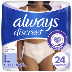 Always Discreet Sensitive Incontinence & Postpartum Underwear for Women Maximum Plus Protection Large 24 Count (Packaging ...