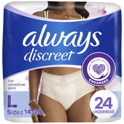 Always Discreet Sensitive  Incontinence & Postpartum Underwear for Women  Maximum Plus Protection  Large  24 Count (Packaging May Vary)