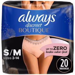 Always Discreet Boutique Adult Incontinence & Postpartum Underwear for Women  High-Rise  Size Small/Medium  Rosy  Maximum Abs ...