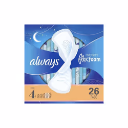 Always Infinity Overnight Pads with Wings, Unscented, Size 4, 26 ct