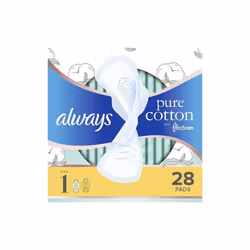 Always Pure Cotton with FlexFoam Pads Regular Absorbency Size 1, 28 Count