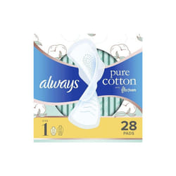 Always Pure Cotton with FlexFoam Pads Regular Absorbency Size 1, 28 Count