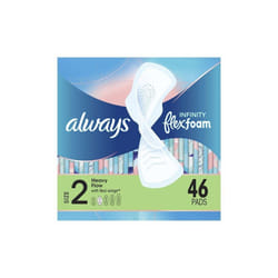 Always Infinity Pads, Winged, Unscented, Super Absorb, Size 2, 46 ct