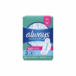 Always Ultra Thin Pads Size 3 Extra Long Super Absorbency Unscented with Wings, 38 Count