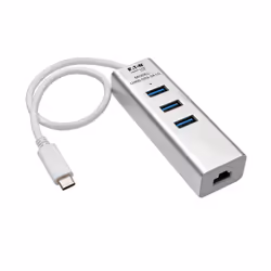Tripp Lite U460-003-3A1G 3-Port USB 3.x (5Gbps) Hub with LAN Port, USB-C to 3x USB-A Ports and Gigabit Ethernet, Silver, USB ...