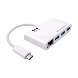 Tripp Lite U460-003-3AG 3-Port USB 3.x (5Gbps) Hub with LAN Port, USB-C to 3x USB-A Ports and Gigabit Ethernet, White, USB 3. ...