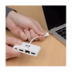 Tripp Lite U444-06N-HGU-C USB-C Multiport Adapter - HDMI, USB 3.x (5Gbps) Hub Port, Gigabit Ethernet, 60W PD Charging, HDCP, White