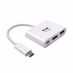 Tripp Lite U444-06N-H4U-C USB-C to HDMI 4K Adapter with USB 3.x (5Gbps) Hub Ports and 60W PD Charging, HDCP, White, 3840 x 21 ...