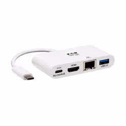Tripp Lite U444-06N-H4GU-C USB-C Multiport Adapter - 4K HDMI, USB 3.x (5Gbps) Hub Port, GbE, 60W PD Charging, HDCP, White, 38 ...