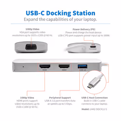Tripp Lite U442-DOCK12-S USB-C Dock, Triple Display - HDMI, VGA, USB 3.x (5Gbps), USB-A Hub, 60W PD Charging