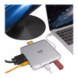 Tripp Lite U442-DOCK2-S USB-C Dock, Dual Display - 4K HDMI/mDP, VGA, USB 3.x (5Gbps), USB-A/C Hub, GbE, 60W PD Charging