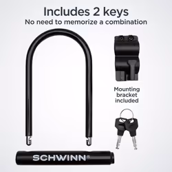 Schwinn Basic U Lock Bike with 2 Keys  Anti Theft Bicycle Lock  Black  Security Level 4