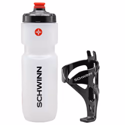 Schwinn Translucent Sport Water Bottle and Bottle Holder Combo 26 oz or 750 ml BPA-Free Squeeze Sport Bottle with Ounce Mar ...