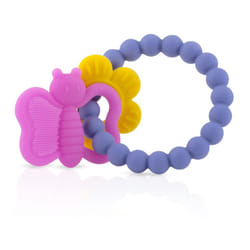 Nuby Chewy Charms Silicone Teether with Butterfly/Flower or Coral Unicorn  1 Count (Pack of 1)