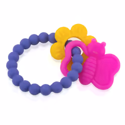 Nuby Chewy Charms Silicone Teether with Butterfly/Flower or Coral Unicorn  1 Count (Pack of 1)