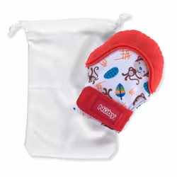 Nuby Soothing Teething Mitten with Hygienic Travel Bag  Red Monkey  1 Count (Pack of 1)