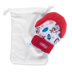 Nuby Soothing Teething Mitten with Hygienic Travel Bag  Red Monkey  1 Count (Pack of 1)