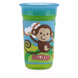 Nuby 360 Degree Easy Sip 3D Grip Wonder Cup with Printed Silicone Sleeve  10 Oz  Monkey