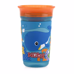 Nuby 360 Degree Easy Sip 3D Grip Wonder Cup with Printed Silicone Sleeve  10 Oz  Whale
