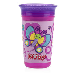 Nuby 360 Degree Easy Sip 3D Grip Wonder Cup with Printed Silicone Sleeve  Purple  Butterfly  10 Oz
