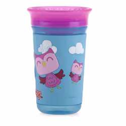 Nuby 360 Degree Easy Sip 3D Grip Wonder Cup with Printed Silicone Sleeve  10 Oz  Owl