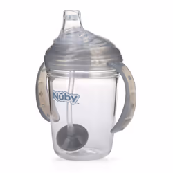 Nuby Twin Handle 360 Grip N' Sip 8oz Tritan Cup with Hygienic Cover Grey 1 Count (Pack of 1)