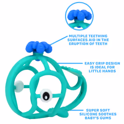 Nuby Chewy Chums All Silicone Soothing Teether, Whale - 3M+