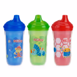 Nuby Plastic Insulated No Spill Easy Sip Cup with Vari-Flo Valve Hard Spout Boy 9 Oz 3 Count