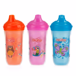 Nuby Plastic Insulated No Spill Easy Sip Cup with Vari-Flo Valve Hard Spout Girl 3 Count 9 ounce