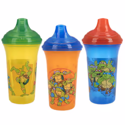 Nuby 3 Piece No Spill Easy Sippy Cups with Vari-Flo Valve Hard Spout Nickelodeon Teenage Mutant Ninja Turtles 9 Oz