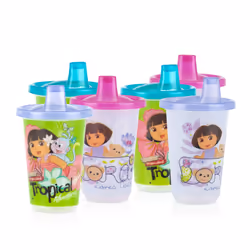 Nuby Wash or Toss Reusable Cups & Lids with Spout  Nickelodeon Dora The Explorer  10 Oz  6 Count