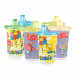 Nuby 6 Pack Polypropylene Wash or Toss Reusable Cups & Lids with Spout  Nickelodeon SpongeBob SquarePants  10 oz.