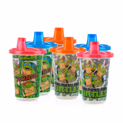 Nuby 6 Pack Wash or Toss Reusable Cups & Lids with Spout  Nickelodeon Teenage Mutant Ninja Turtles  10 Oz