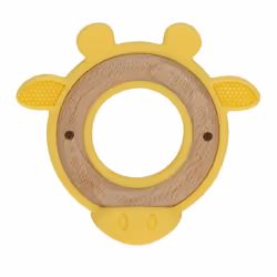 Nuby Natural Wood Teether with Soft Silicone  Minimalist Design Easy to Clean  Giraffe Yellow