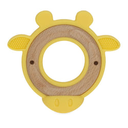 Nuby Natural Wood Teether with Soft Silicone  Minimalist Design Easy to Clean  Giraffe Yellow