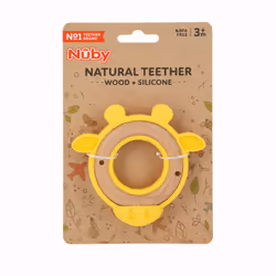 Nuby Natural Wood Teether with Soft Silicone  Minimalist Design Easy to Clean  Giraffe Yellow