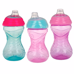 Nuby Clik-It Soft Spout No-Spill Easy Grip Sippy Cup for Girls - (3-Pack) 10 Oz - 6+ Months